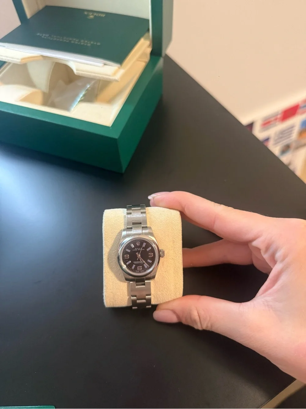Rolex Oyster Perpetual Date Watch with Green Box and Booklets